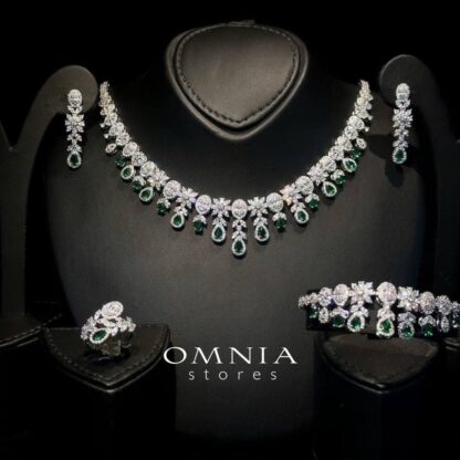 Omnia Trisha Green Bridal Full Set Accessories in High Quality Zircon Stone Rhodium Plated - Image 6