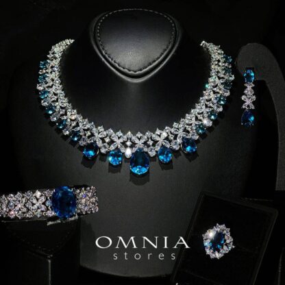 Omnia Suhana Sky Blue Bridal Full Set Designed with Pear-Cut and Round Simulated Diamonds in High-Quality Rhodium Plated Finish - Image 11
