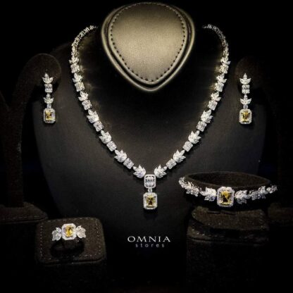 Omnia Ethereal Collection Yellow Emerald Cut Vine Set in High Quality Zircon Stone Rhodium Plated - Image 2