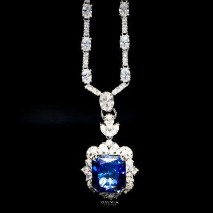 Omnia Amal Blue Sapphire Pendant Necklace in 92.5 Silver with High Quality Simulated Diamonds - Image 3