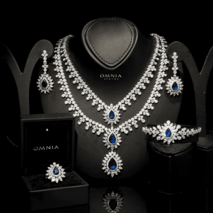 Omnia Soren Blue Bridal Full Set in High Quality Zircon Stone Rhodium Plated - Image 3