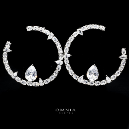 Omnia Maliha Teardrop Accent Crystal Hoop Earrings in High Quality Zircon Stone Rhodium Plated - Image 2