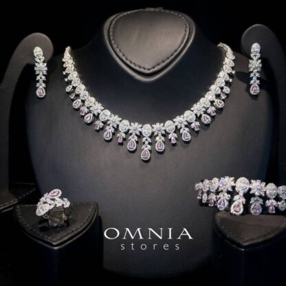 Omnia Trisha Pink Full set Accessories in High Quality Zircon Stone in Rhodium Plated - Image 3