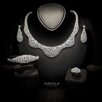 Omnia Jala Golden Bridal Full Set in High Quality Zircon Stone in Rhodium Plated - Image 6