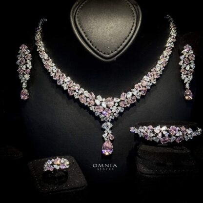 Omnia Reman Pink Full Set in High Quality Zircon Stone in Rhodium Plated Available Only in Saudi Arabia - Image 2