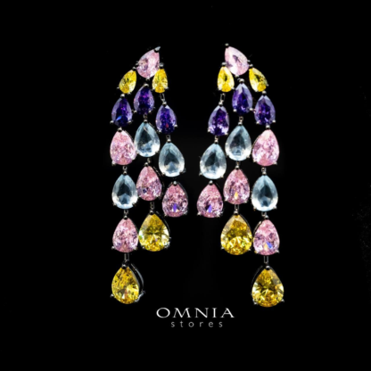 Omnia Ayenn Geometric Pearl Stud Earrings with White Zircon Accents in High Quality Rhodium Plated. - Image 4