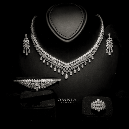 Omnia Sima White Bridal Full Set in High Quality Zircon Stone Rhodium Plated - Image 4