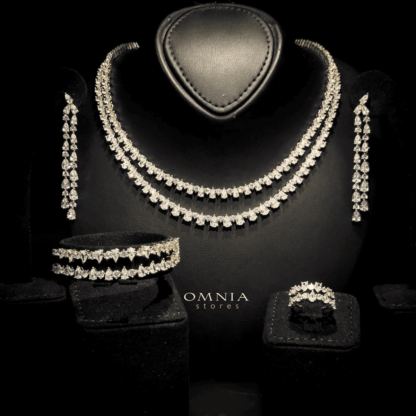 Omnia Aria Golden Bridal Full Set in High Quality Zircon Stone Rhodium Plated - Image 3
