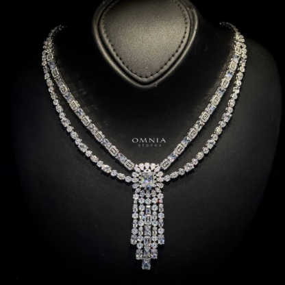 Omnia Emily Bridal Full Set in High Quality Zircon Stone Rhodium Plated - Image 4