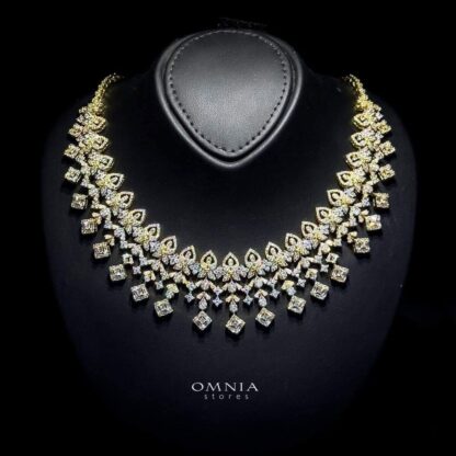 Omnia Hana Golden Bridal Full Set with Square and Teardrop Cut Stones in High Quality Zircon Stone in Rhodium Plated - Image 4