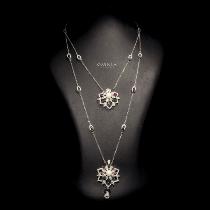 Omnia Safa Golden Multi Colored Bridal Long Chain Set in High Quality Zircon Stone Rhodium Plated - Image 3