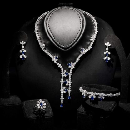 Omnia Lubna Blue Bridal Full Set in 92.5 Silver with High-Quality Simulated Diamonds and Teardrop Design - Image 2