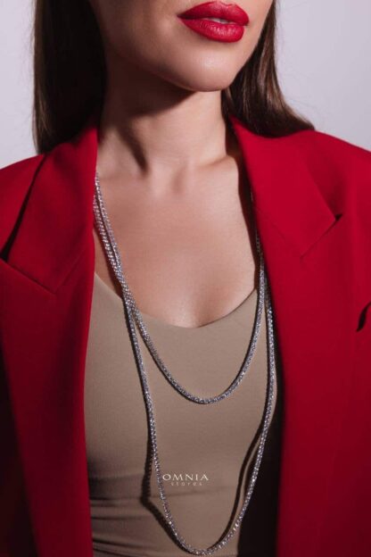 Omnia Luxury Tennis Long Chain Necklace in 92.5 Silver with Exquisite 70cm High Quality Simulated Diamonds - Image 3