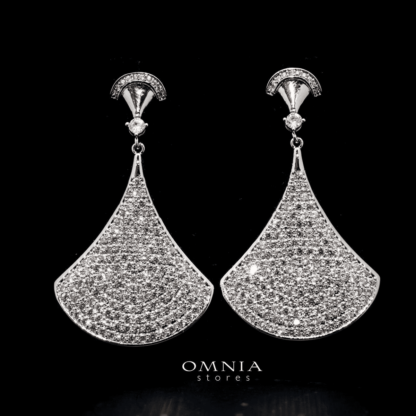 Omnia Suhair Pave Drop Earrings in High Quality Zircon Stone Rhodium Plated - Image 3