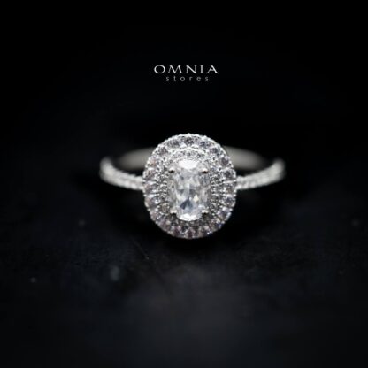 Omnia Fariha Oval Ring in 92.5 Silver with High Quality Iced Cut Stone