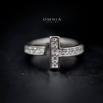 Omnia Silver Cross Ring in 92.5 Silver with High Quality Moissanite