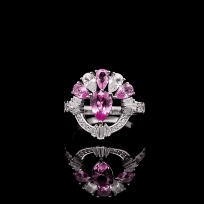 Omnia Maram Rose Pink and Fuchsia Bridal Full Set in 92.5 Silver with High-Quality Simulated Diamonds and Teardrop Design - Image 13