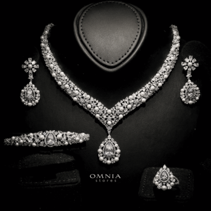 Omnia Rawan White Bridal Full Set High Quality Zircon Stone in Rhodium Plated - Image 3
