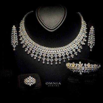 Omnia Lamis Golden White Bridal Full Set in High Quality Zircon Stone Rhodium Plated - Image 3