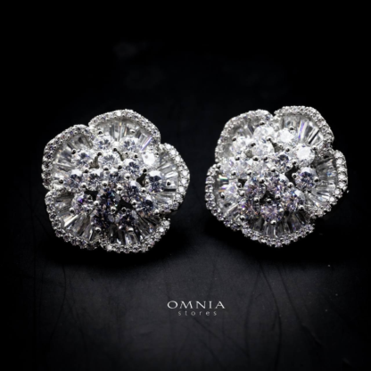 Omnia Hannah White Cluster Earrings in High Quality Zircon Stone Rhodium Plated - Image 2