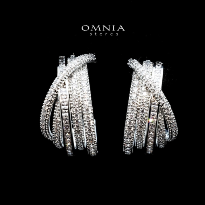 Omnia Tiffany Pure white Double Tone Wrap Hoop Earrings in High Quality Rhodium Plated - Image 2