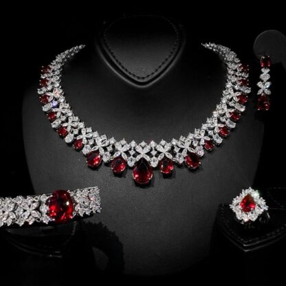 Omnia Suhana Red Bridal Full Set in High Quality Simulated Diamonds - Image 2