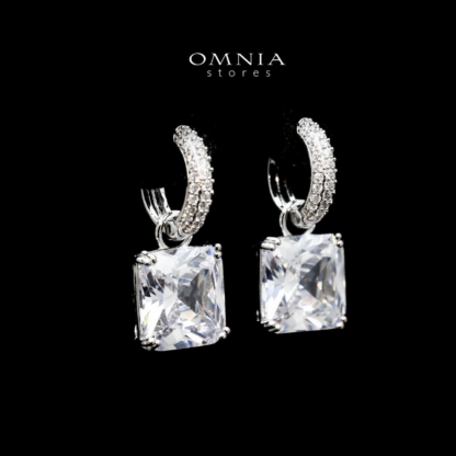 Omnia Helen Cushion Cut Drop Earrings with White Zircon in High Quality Rhodium Plated - Image 4