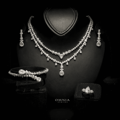Omnia Ghada White Bridal Full Set Accessories in High Quality Zircon Stone Rhodium Plated - Image 5