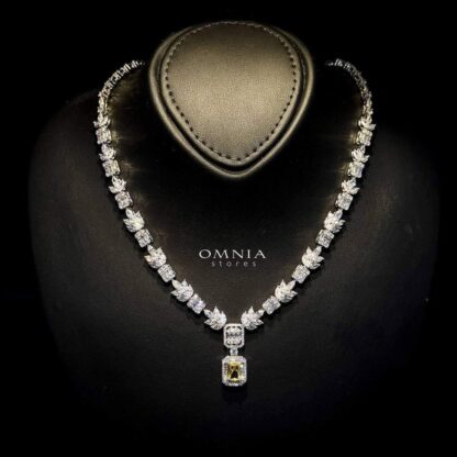 Omnia Ethereal Collection Yellow Emerald Cut Vine Set in High Quality Zircon Stone Rhodium Plated - Image 3