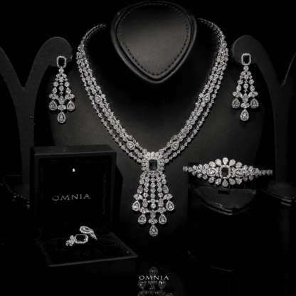 Omnia Nala Blue Bridal Full Set in High Quality Zircon Stone Rhodium Plated - Image 3