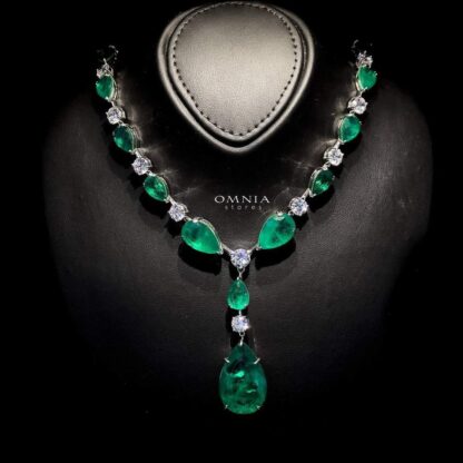 Omnia Isabella Green Necklace in 92.5 Silver with High Quality Simulated Diamonds - Image 3