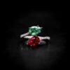 Darlene Dual Teardrop Ring in 92.5 Silver with High Quality Green and Red Simulated Diamonds - Image 3