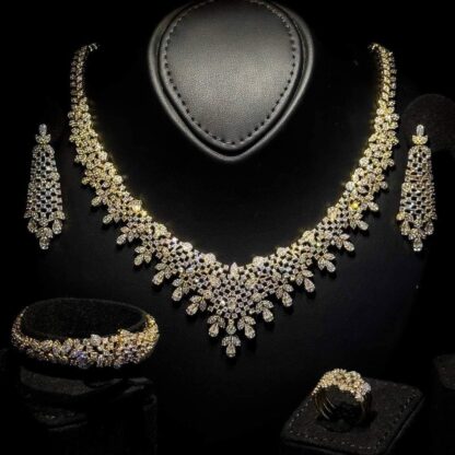 Omnia Loren Golden Bridal Full Set in High Quality Zircon Stone in Rhodium Plated - Image 4