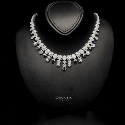 Omnia Trisha Blue Bridal Full Set Accessories in High Quality Zircon Stone Rhodium Plated - Image 3