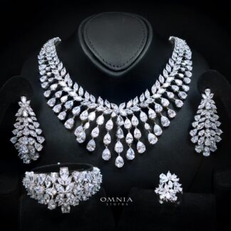 Omnia Sufia Luxury Bridal Full Set in High Quality Simulated Diamonds with Pear and Marquise Cut Stones, Rhodium Plated