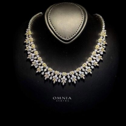 Omnia Sara Golden Bridal Full Set with Leaf Cut Stones in High Quality Zircon Stone in Rhodium Plated - Image 4