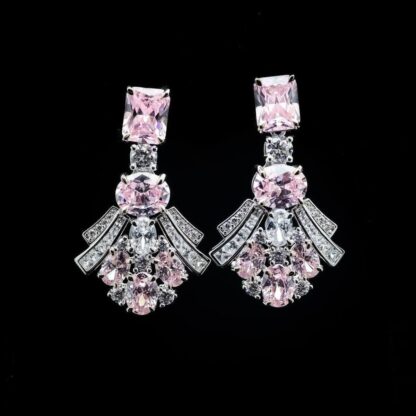 Omnia Karina Pink Mixed-Cut Drop Earrings in 92.5 Silver with High Quality Simulated Diamonds - Image 3