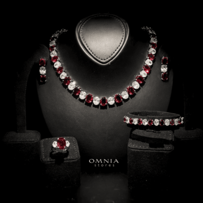 Omnia Gemma Red Bridal Full Set in High Quality Simulated Diamonds - Image 3