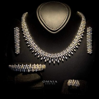 Omnia Nora Golden Bridal Full Set with Marquise Cut Stones in High Quality Zircon Stone in Rhodium Plated - Image 2
