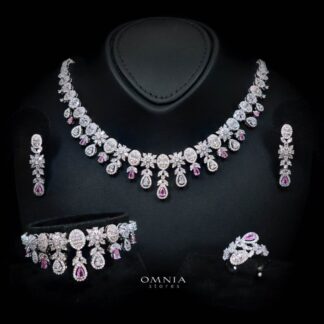Omnia Trisha Pink Full set Accessories in High Quality Zircon Stone in Rhodium Plated