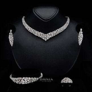 Omnia Alina White Bridal Full Set in High Quality Zircon Stone Rhodium Plated