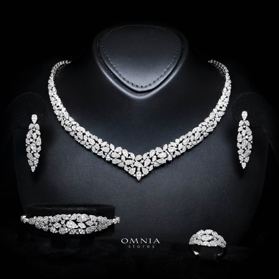 Omnia Alina White Bridal Full Set in High Quality Zircon Stone Rhodium Plated