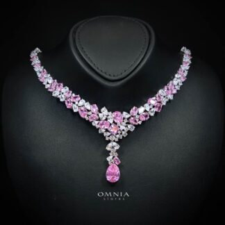 Omnia Reman Pink Full Set in High Quality Zircon Stone in Rhodium Plated