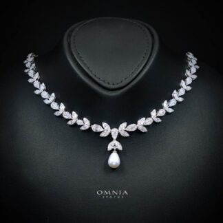 Samah White Pearl Luxury Bridal Full Set in High Quality Zircon Stone in Rhodium Plated