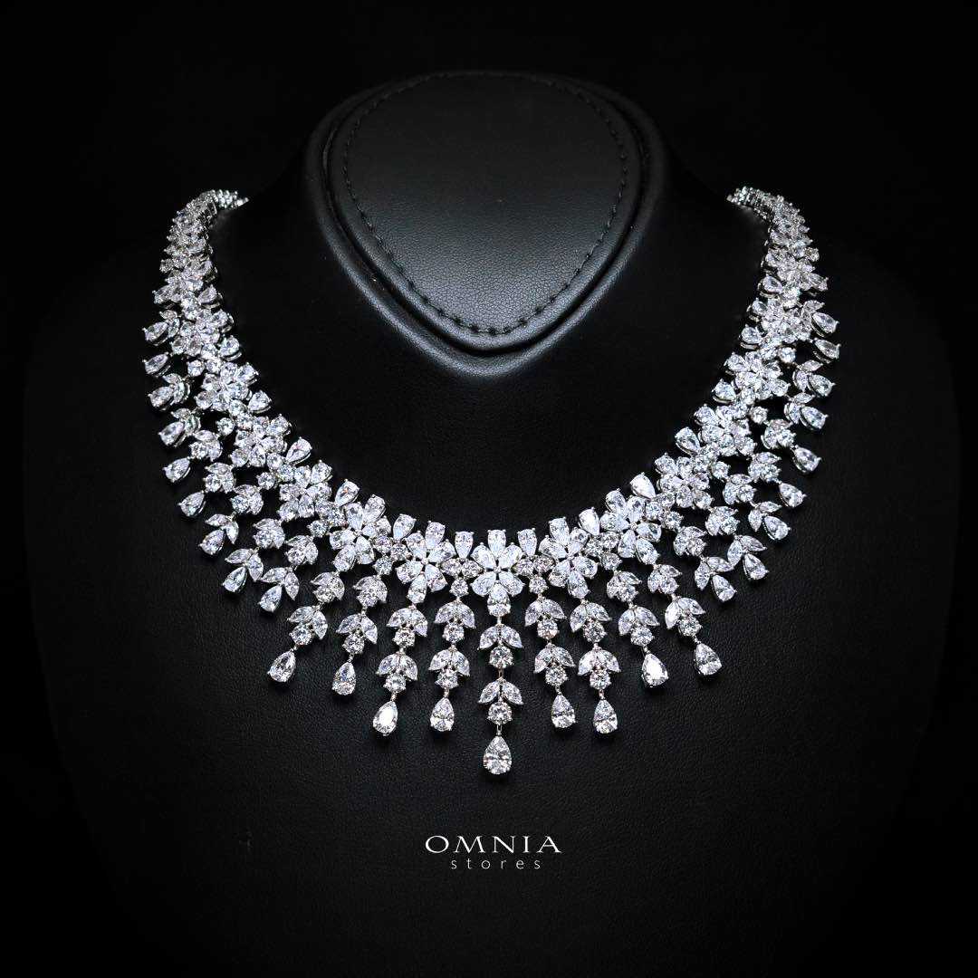 Omnia Reema Pure White Luxury Bridal Full Set in High Quality Zircon Stone Rhodium Plated - Image 2