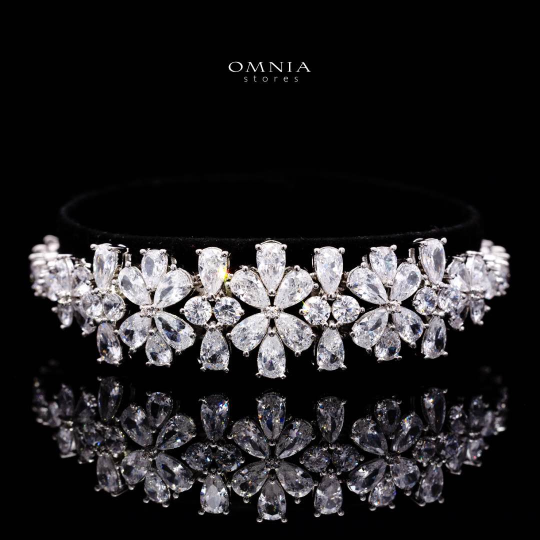 Omnia Reema Pure White Luxury Bridal Full Set in High Quality Zircon Stone Rhodium Plated - Image 4