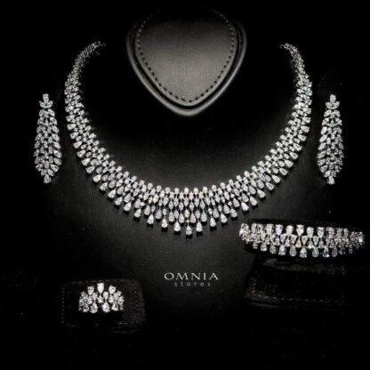 Omnia Sadeem Bridal White Full Set in High Quality Zircon Stone Rhodium Plated - Image 3