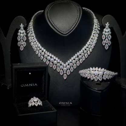 Omnia Bonnie Pink Bridal Full Set Accessories in High Quality Zircon Stone in Rhodium Plated - Image 3