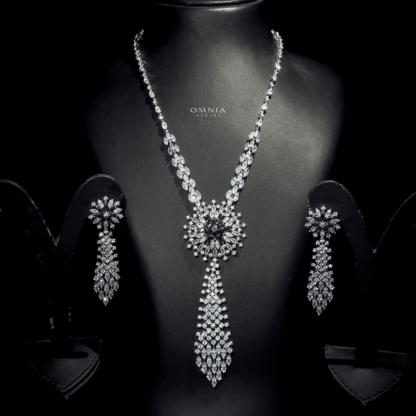Omnia Mariya Yellow & Blue Long chain Set Accessories High Quality Zircon Stone In Rhodium Plated - Image 3