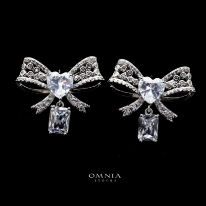 Omnia Lubnah Ribbon Earrings in High Quality Zircon Stone Rhodium Plated - Image 2